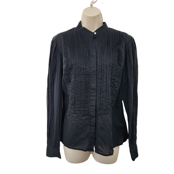 BANANA REPUBLIC Pleated Long Sleeve Button Down Top Black Size S - Picture 1 of 8